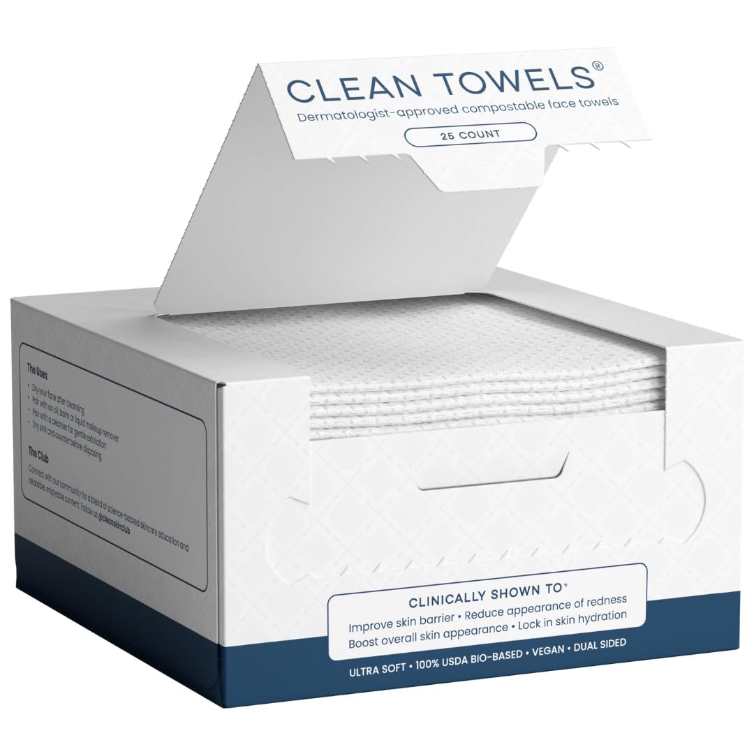 Authentic Clean Skin Club Clean Towels, 100% USDA bio-based, dual-sided, dermatologist-approved for skin care.