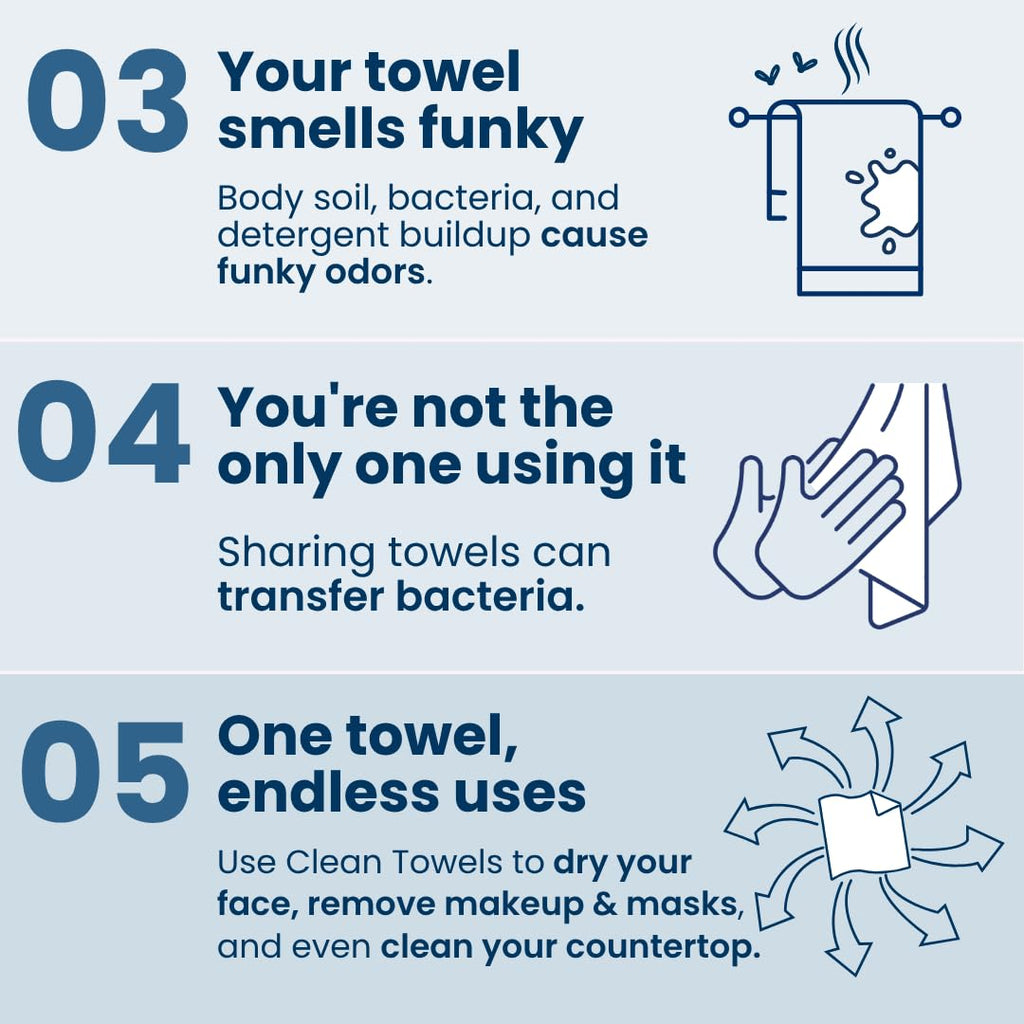 Explore Clean Skin Club Clean Towels, designed for versatile uses like drying skin and removing makeup, ensuring hygiene.