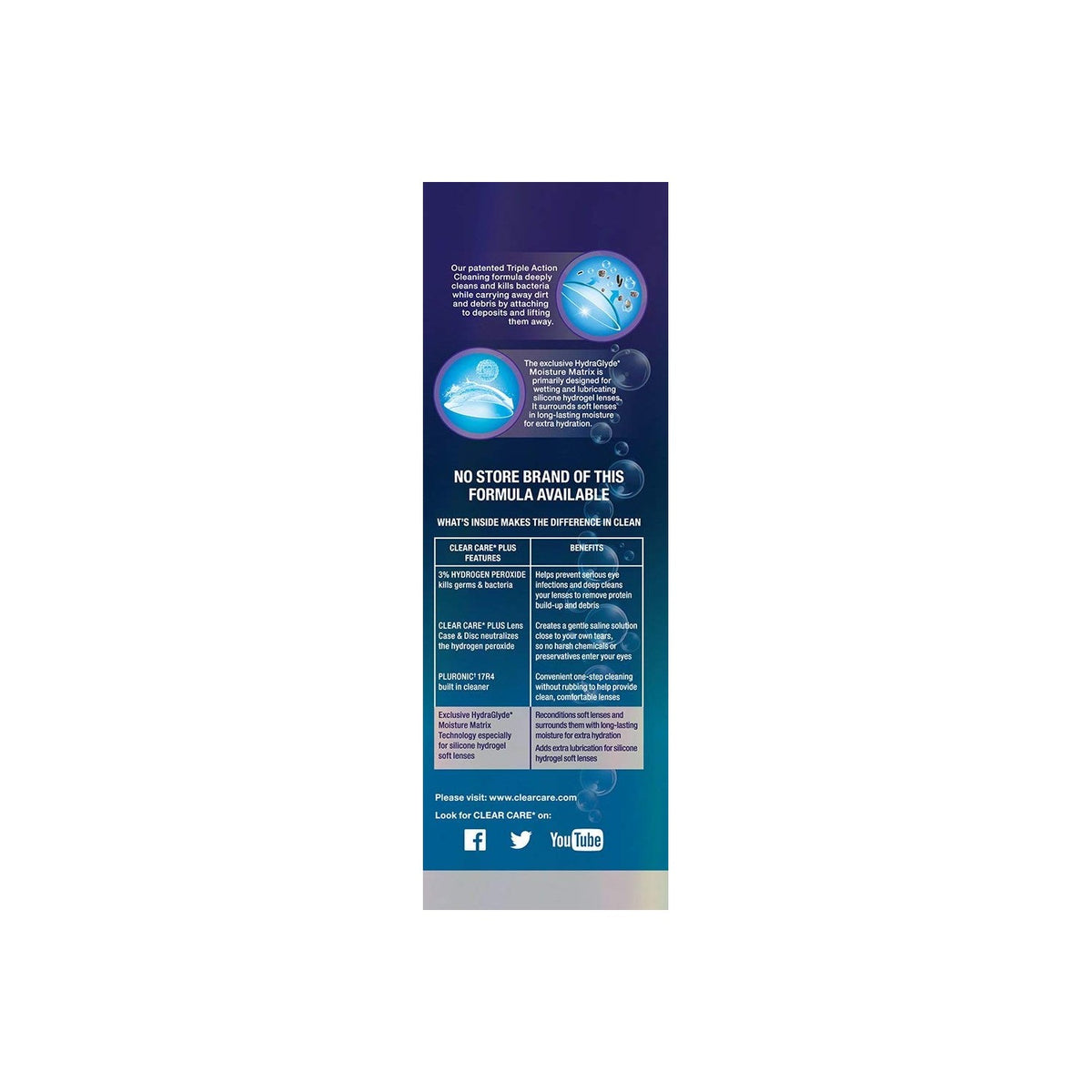 CLEAR CARE Plus Contact Lens Solution in official packaging, offering superior cleaning for lenses. Available at Curat Cart.