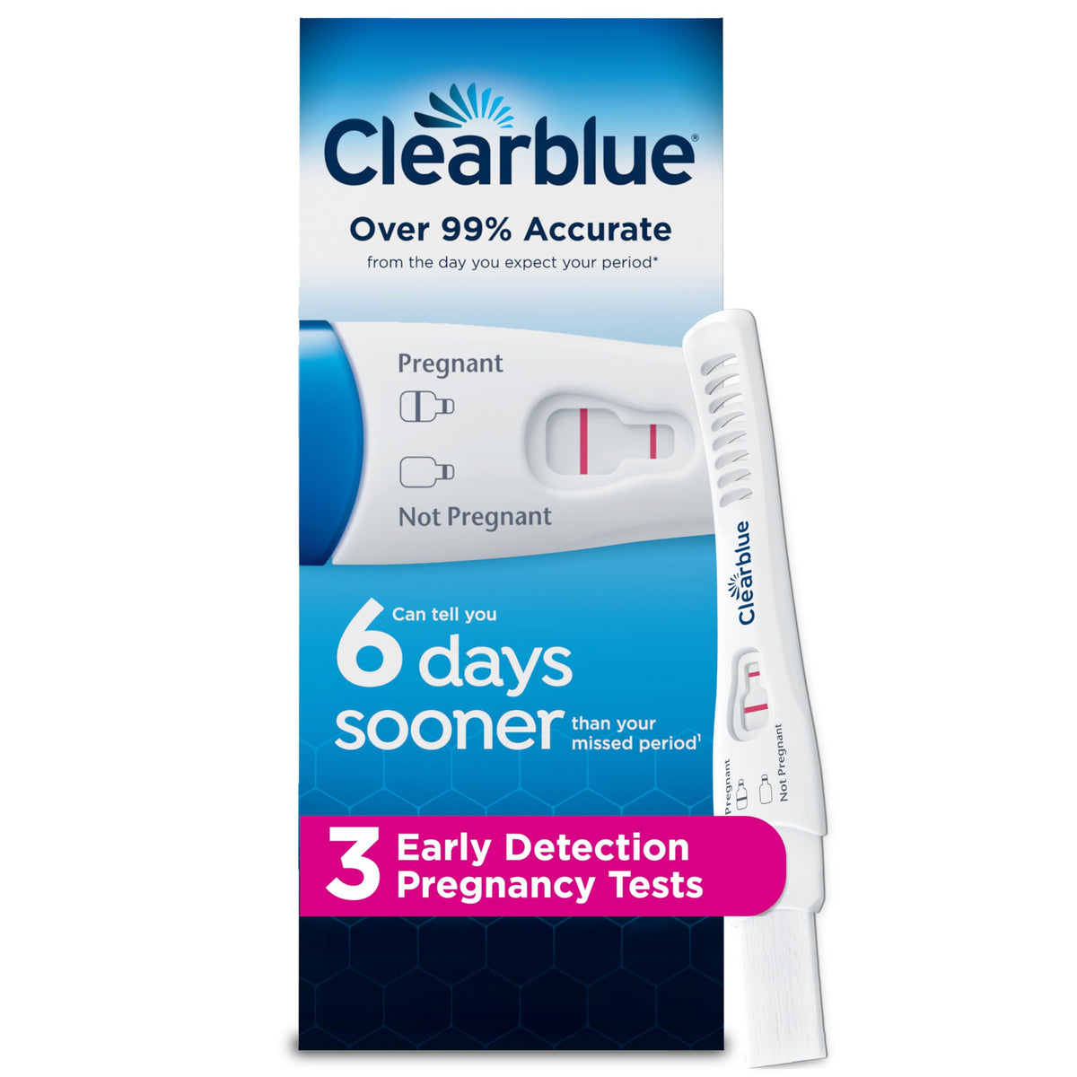 Clearblue Early Detection Pregnancy Test, 99% accuracy. Verified by CuratCart for trusted results. Detects pregnancy 6 days early.