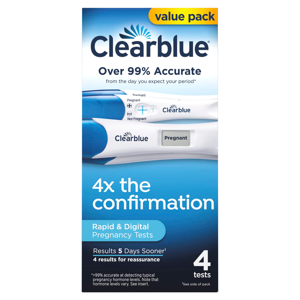 Clearblue Pregnancy Test Combo Pack, featuring 4 tests for reliable results. 100% genuine for your peace of mind.