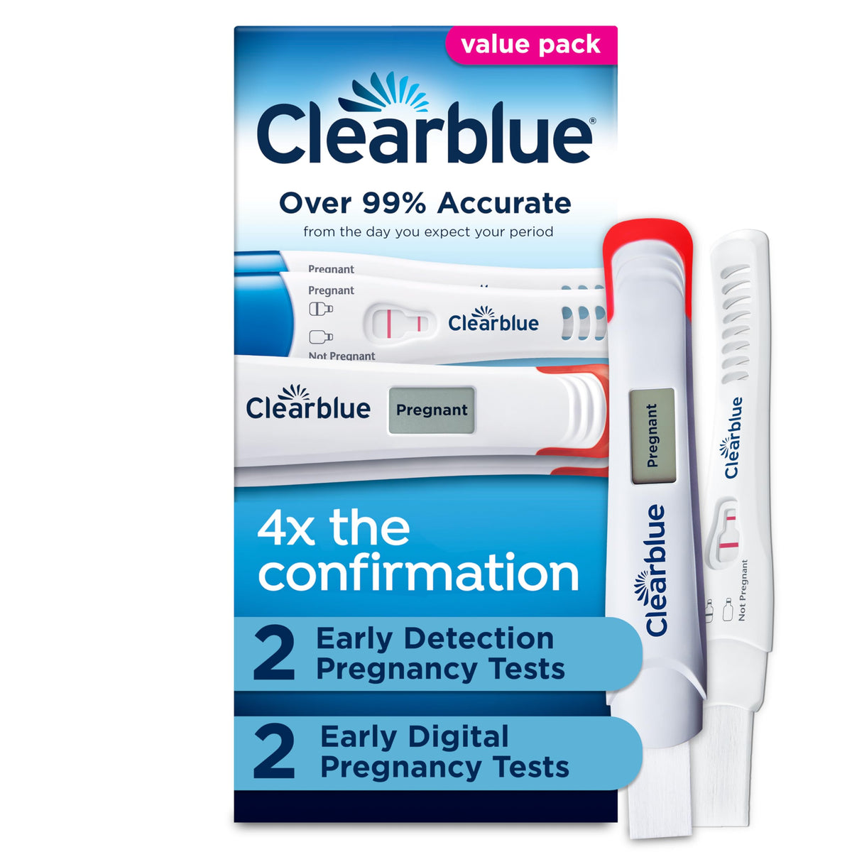 Clearblue Pregnancy Test Combo Pack offers 4 tests, ensuring over 99% accuracy. Verified by CuratCart for trust.