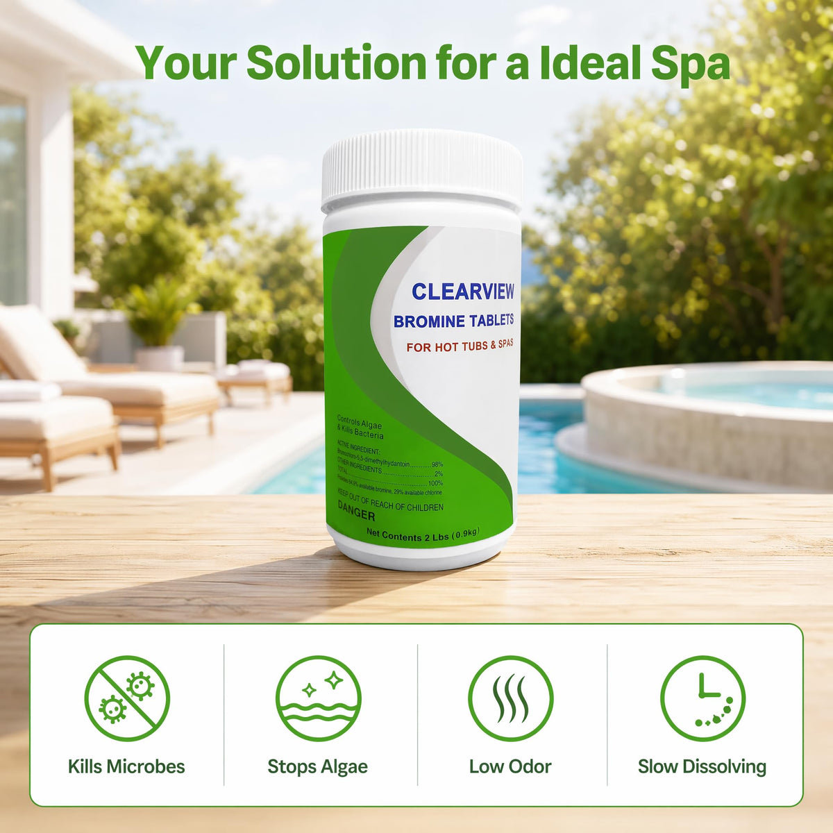 ClearView Bromine Tablets for spas, 100% Authentic, available at Curat Cart. Kills microbes, stops algae for a perfect spa experience.
