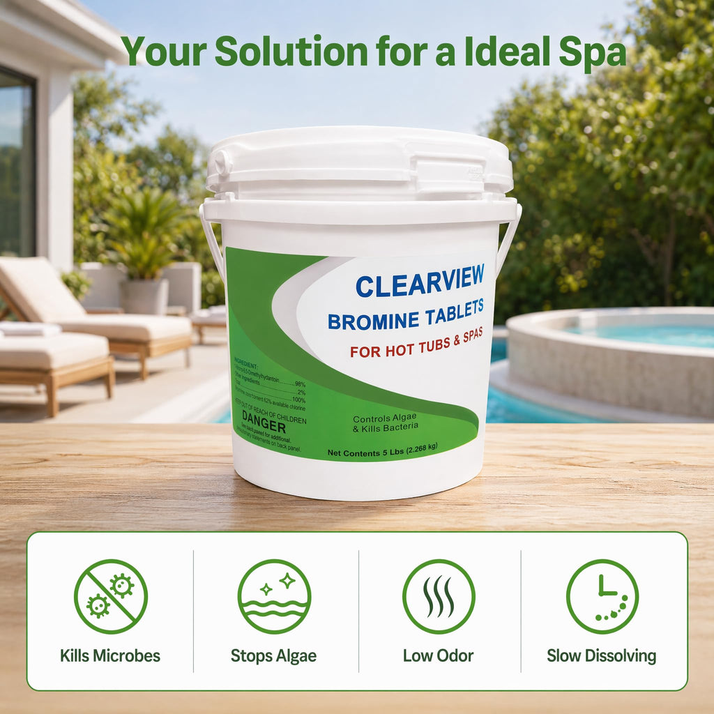 ClearView Bromine Tablets for spas, 100% Authentic, available at Curat Cart in India. Kills microbes, stops algae, slow dissolving.