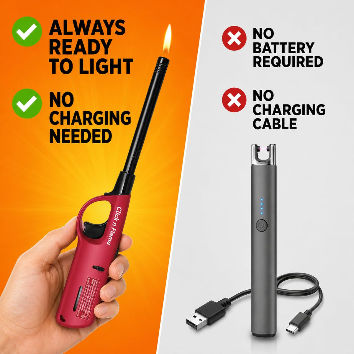 Discover the Click n Flame Utility Lighter, exclusively at Curat Cart. Always ready to light, no batteries or charging needed.