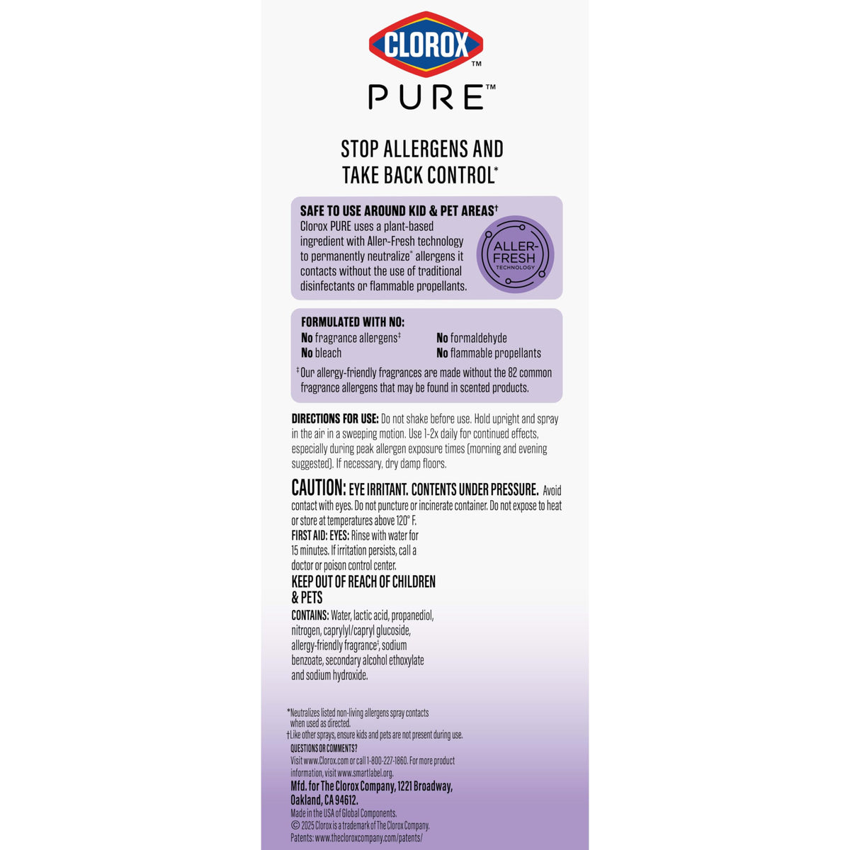 Clorox PURE Allergen Neutralizer Spray effectively targets allergens. Perfect for daily use, available at Curat Cart.