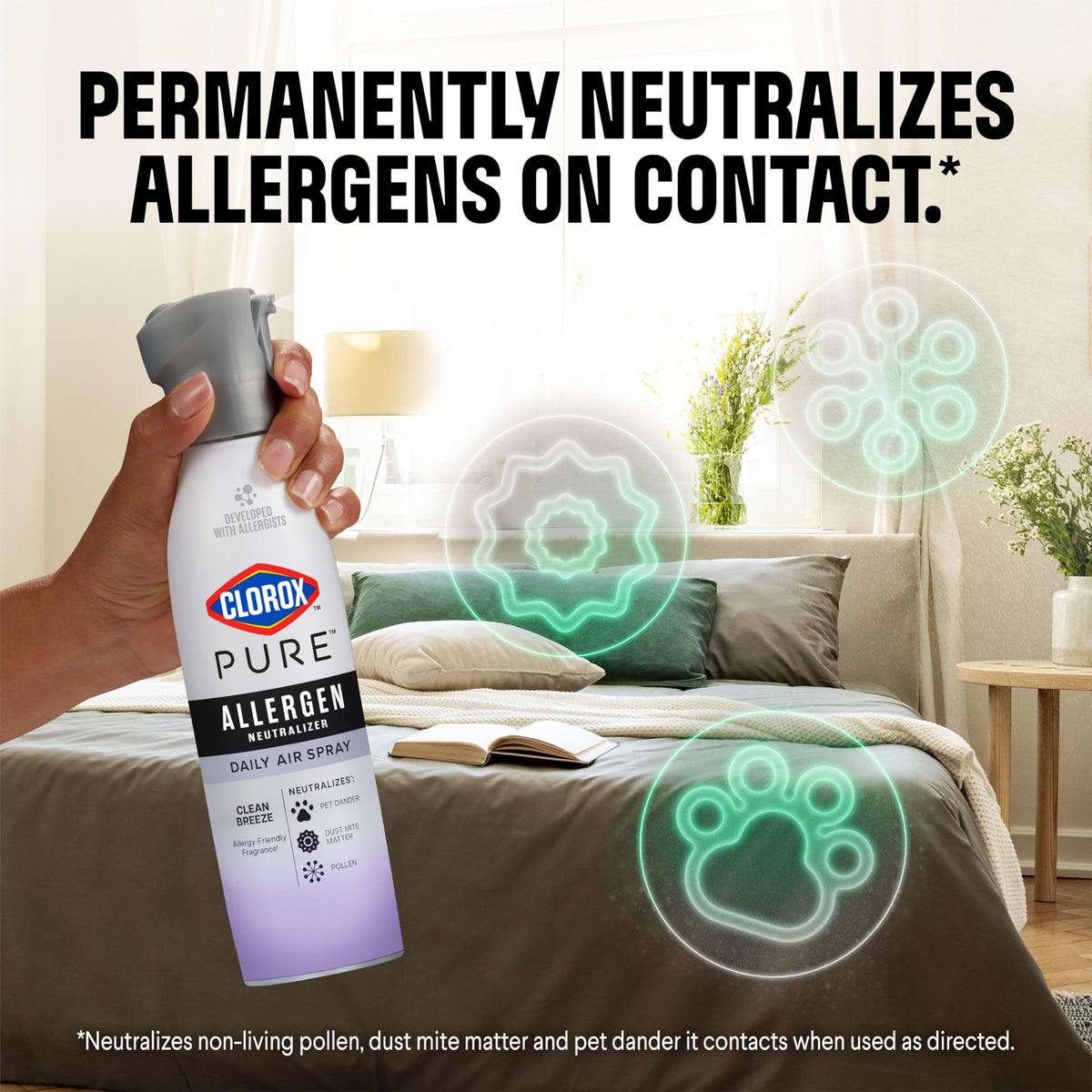 Clorox PURE Allergen Neutralizer Spray effectively eliminates allergens, 100% Authentic and available at Curat Cart in India.