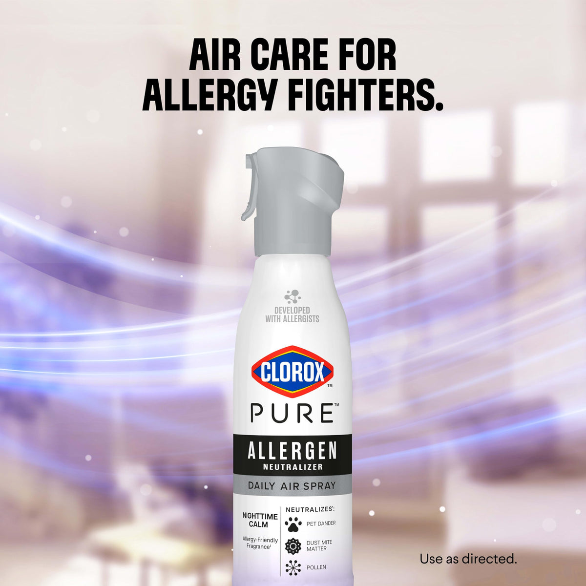 Clorox PURE Allergen Neutralizer Spray, specially curated by Curat Cart, fights allergens for cleaner air. Perfect for allergy fighters.