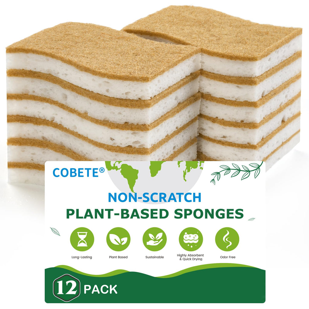 COBETE biodegradable kitchen sponges in a premium 12 pack, ideal for sustainable cleaning. Available at Curat Cart.