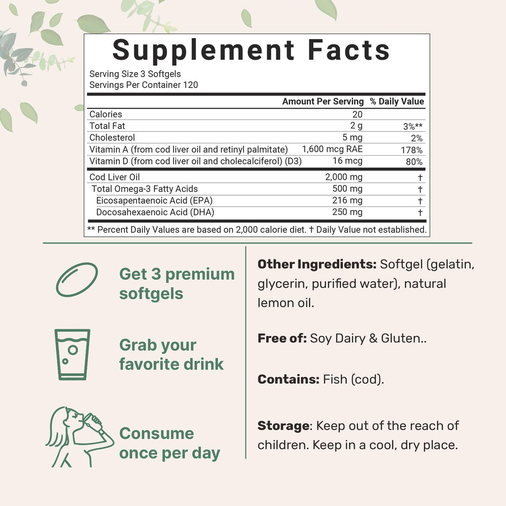 Premium Cod Liver Oil Softgels, 100% Authentic, available at Curat Cart in India. Rich in Omega-3 for health benefits.