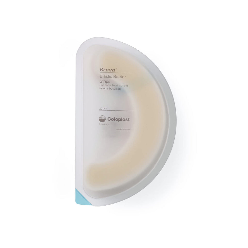 Coloplast Brava Elastic Barrier Strips in official packaging, ensuring comfort and secure adhesion for ostomy care. Available at Curat Cart.