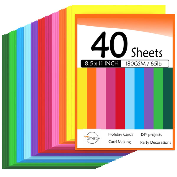 Colored Cardstock 40 Pack, Mixed 10 Assorted Colors 180gsm/65lb Card Stock Paper 8.5 x 11 Card Stock Colored, Colorful Cardstock Paper for Crafting, Christmas DIY Card Making, Scrapbooking