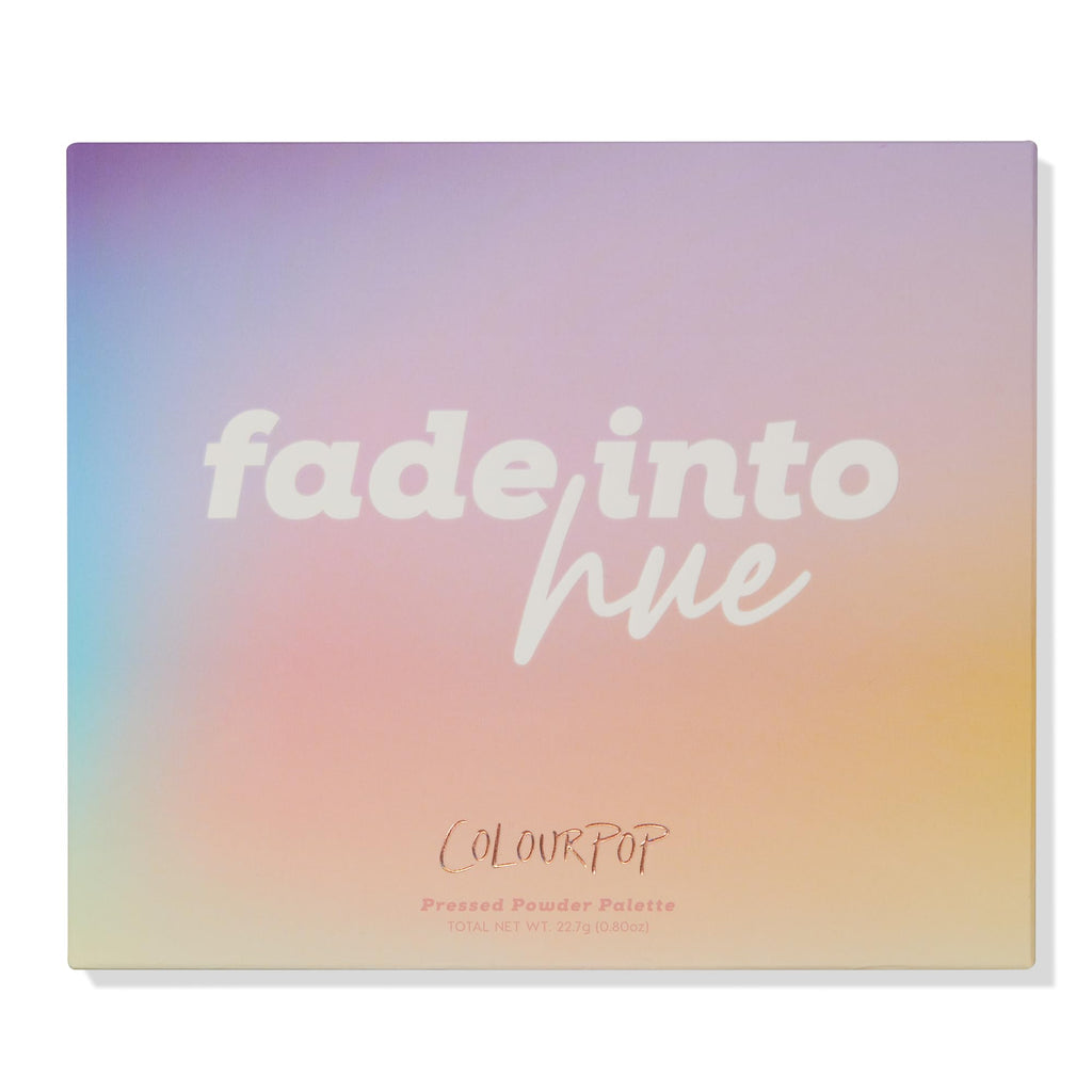 Gradient palette packaging with 'fade into hue' text. A popular, premium eyeshadow collection by ColourPop.