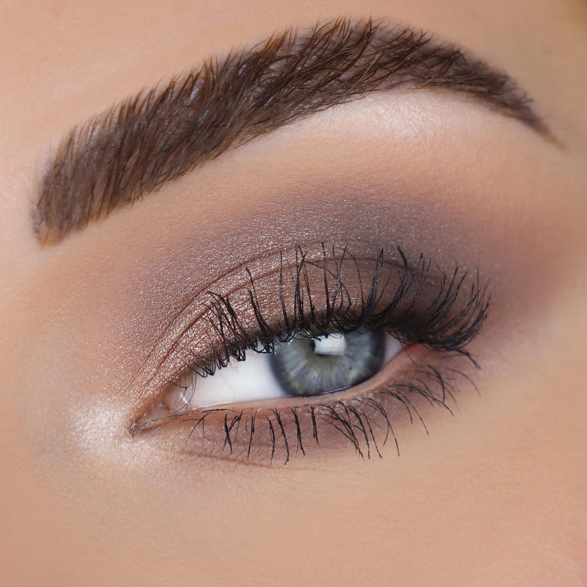 Close-up of an eye featuring a smoky eye makeup look using ColourPop Stone Cold Fox Eyeshadow Palette. Verified by CuratCart.