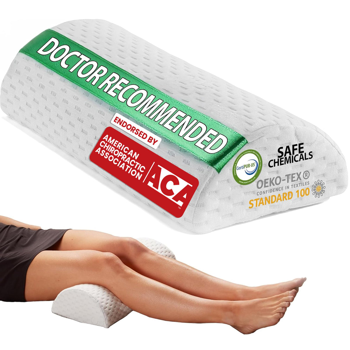 ComfiLife Knee Pillow for Sleeping, a premium import endorsed by the American Chiropractic Association, available at Curat Cart.
