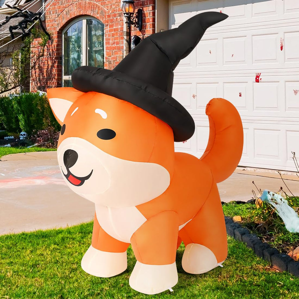 Adorable Halloween inflatable wizard corgi dog, perfect for festive decor. Get yours from Curat Cart today.