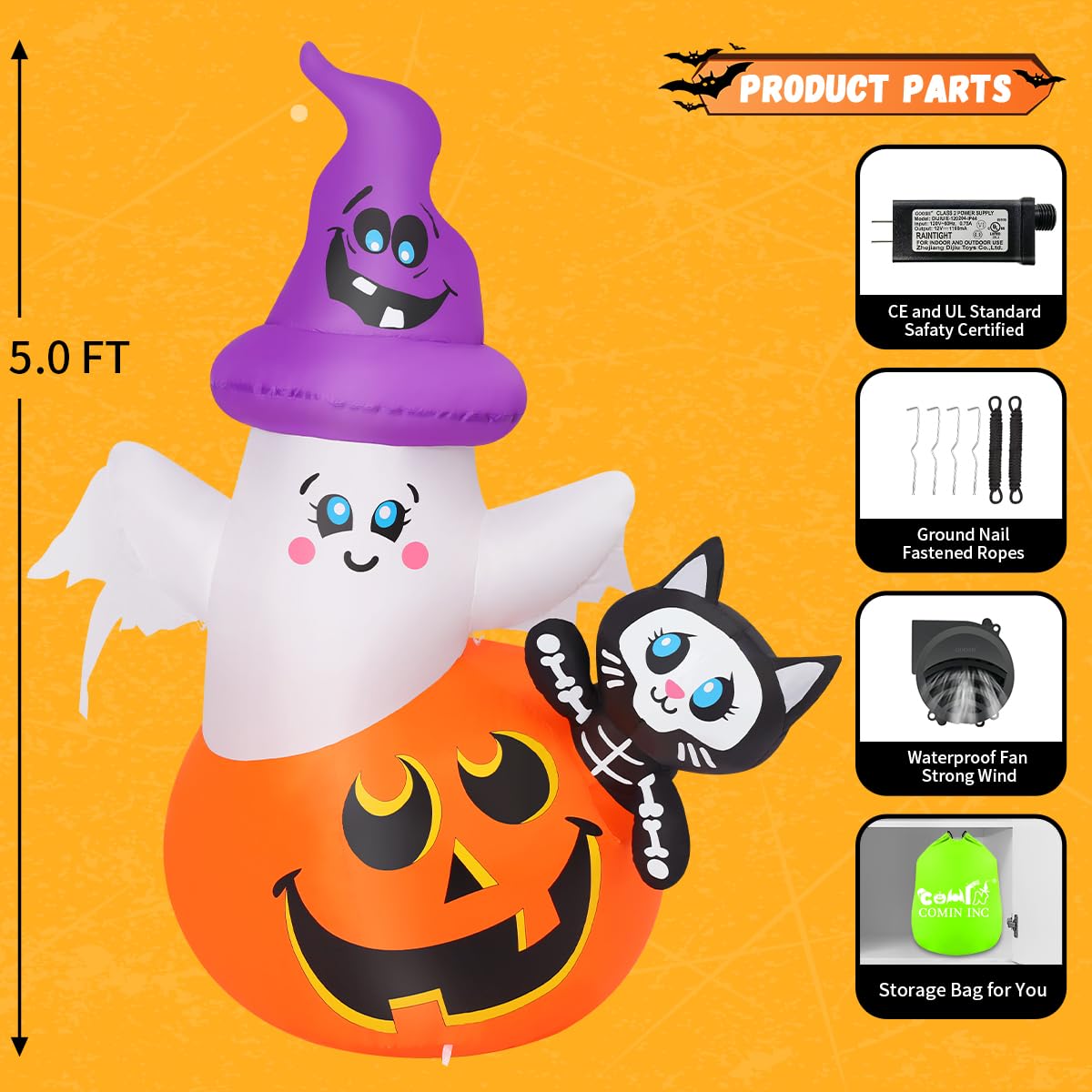 Delight in this premium imported Halloween inflatables set featuring a pumpkin, ghost, and cat, perfect for festive decor. Available at Curat Cart.