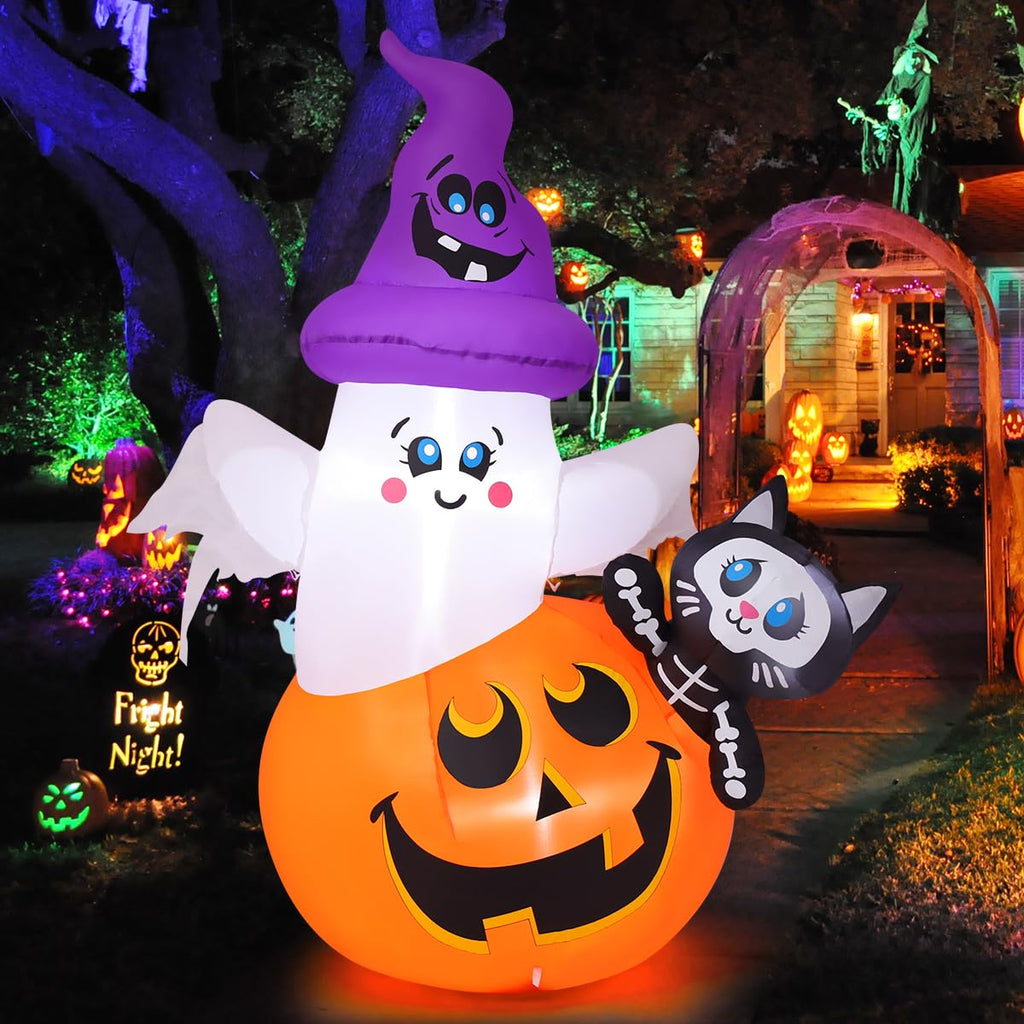 Premium imported Halloween inflatables featuring a ghost, cat, and pumpkin, perfect for festive decor. Available at Curat Cart.