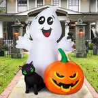 Cheerful Halloween inflatable ghost decoration, featuring a high-quality finish, perfect for festive outdoor displays from Curat Cart.