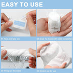 Compressed towels transform from tablets to extra-large towels by soaking them in water. Verified by CuratCart.