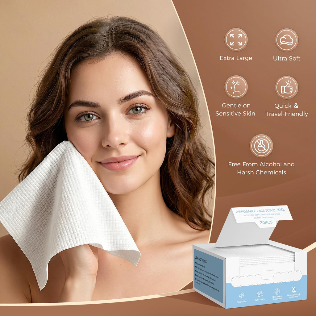 Order extra large ultra-soft compressed towels, travel-friendly and gentle on sensitive skin. Available online.