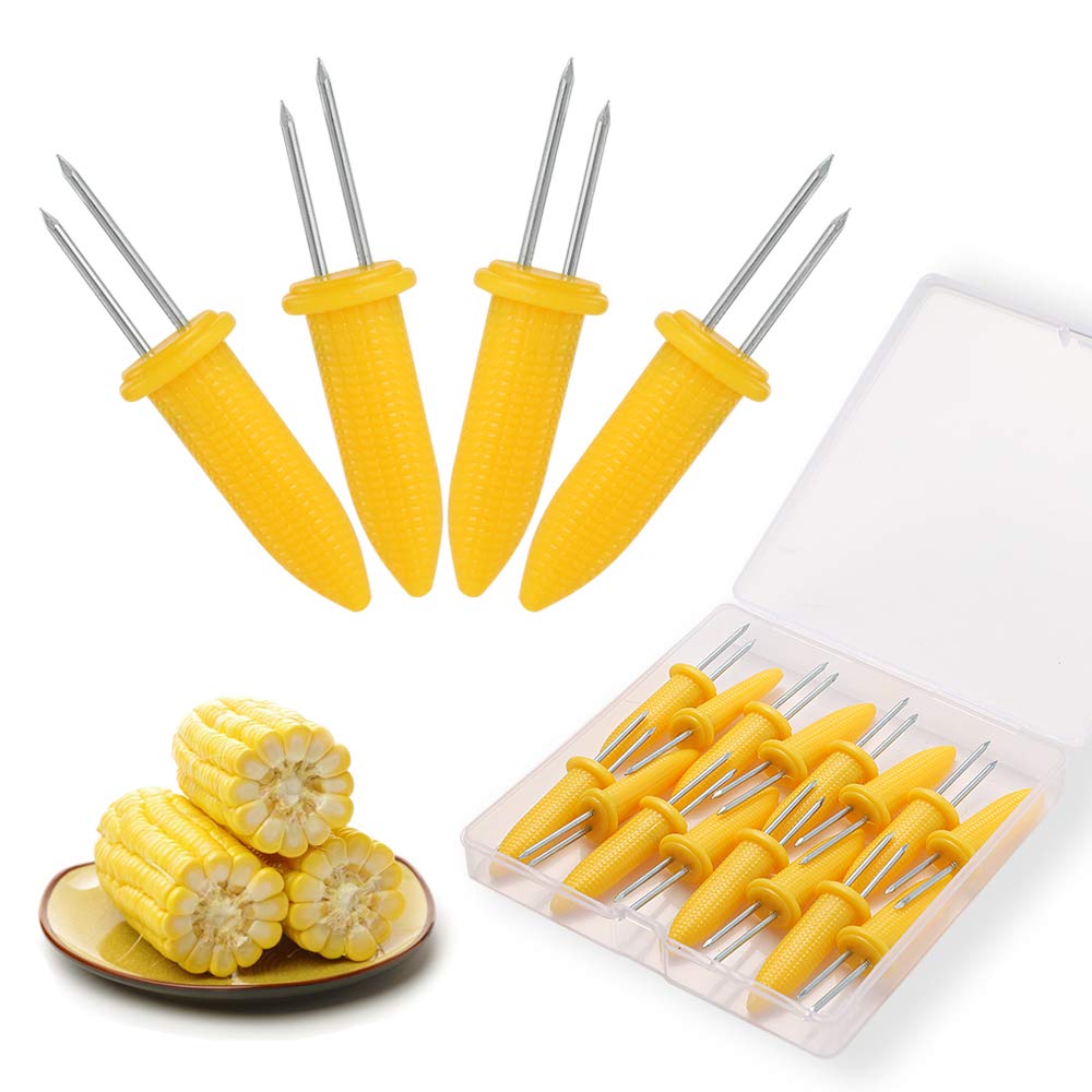 Premium imported stainless steel corn holders set in vibrant yellow, perfect for enjoying corn on the cob. Available at Curat Cart.