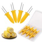 Premium imported stainless steel corn holders set in vibrant yellow, perfect for enjoying corn on the cob. Available at Curat Cart.