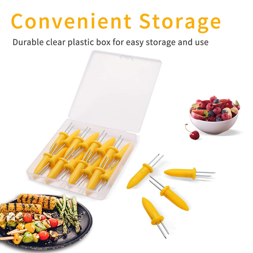 Stainless Steel Corn Holders Set in durable clear plastic box, perfect for easy storage. Available at Curat Cart.