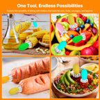 Premium imported Corn on the Cob Holders Set showcased in use with various foods. Elevate dining with Curat Cart's versatile tool.