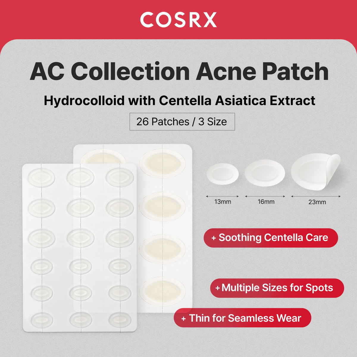 COSRX Acne Patch Centella Blemish Care offers soothing hydrocolloid patches in three sizes. 100% Authentic, available at Curat Cart.