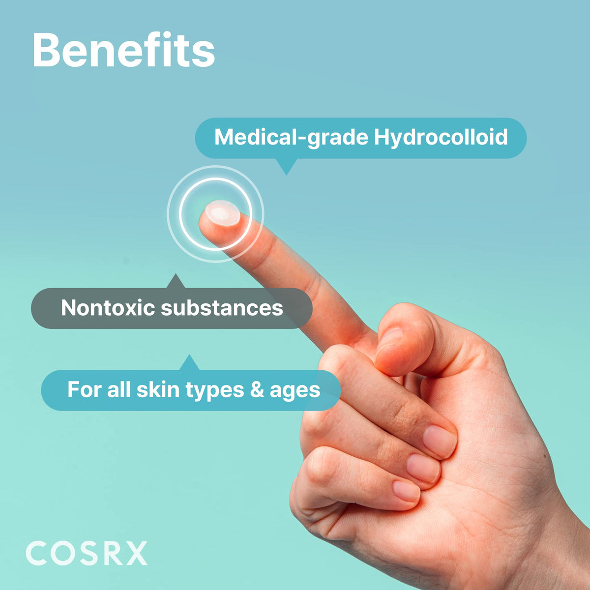 COSRX Acne Pimple Patch Original showcases medical-grade hydrocolloid. Safe for all skin types and ages.