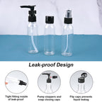 13-piece pump and spray bottle set with leak-proof design, perfect for travel. Imported for quality and convenience.