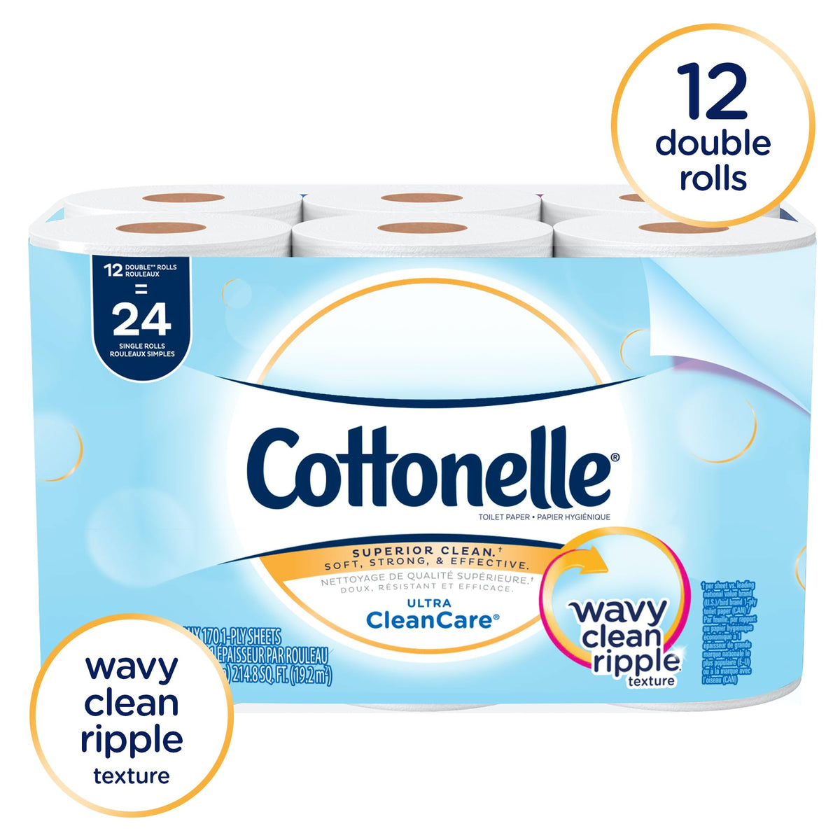 Cottonelle Professional Toilet Paper offers 12 double rolls with wavy clean ripple texture for superior softness and strength. Available at Curat Cart.
