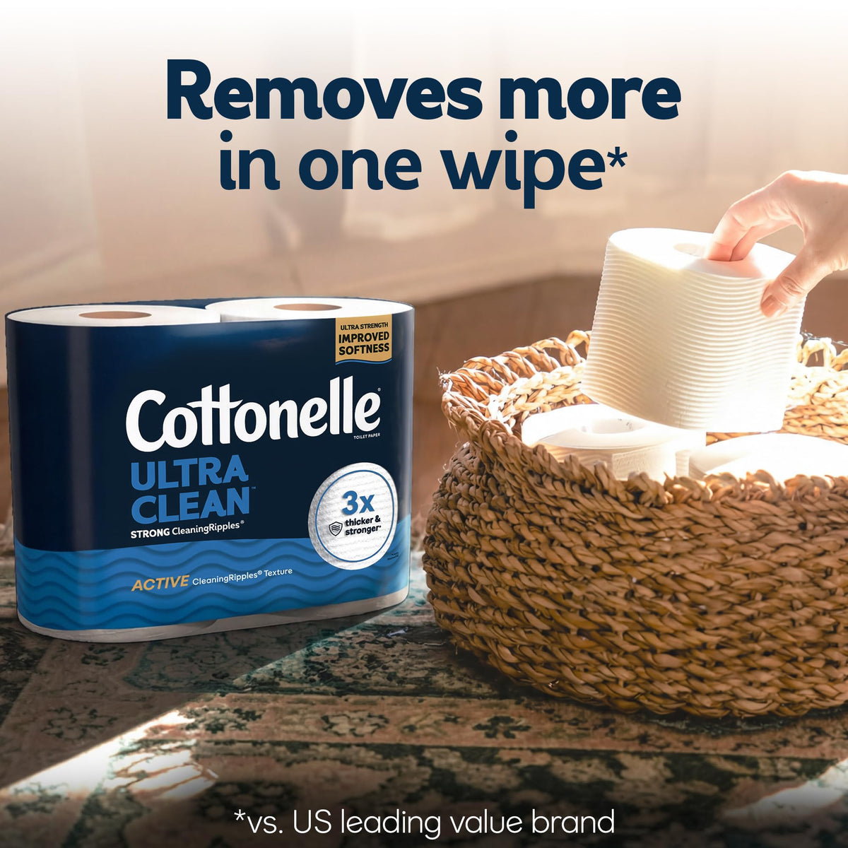 Cottonelle Ultra Clean Toilet Paper in official packaging, featuring improved softness and strong cleaning power for ultimate freshness. Available at Curat Cart.