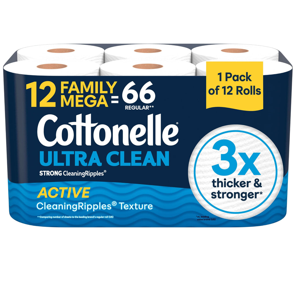 Cottonelle Ultra Clean Toilet Paper offers 3x thicker and stronger rolls, perfect for daily use. Available at Curat Cart.