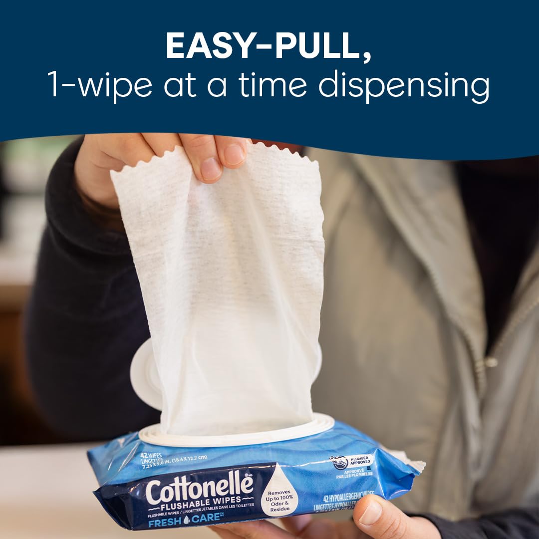 Cottonelle Flushable Wipes offer premium imported quality with easy-pull dispensing. A must-have for freshness and care. Available at Curat Cart.