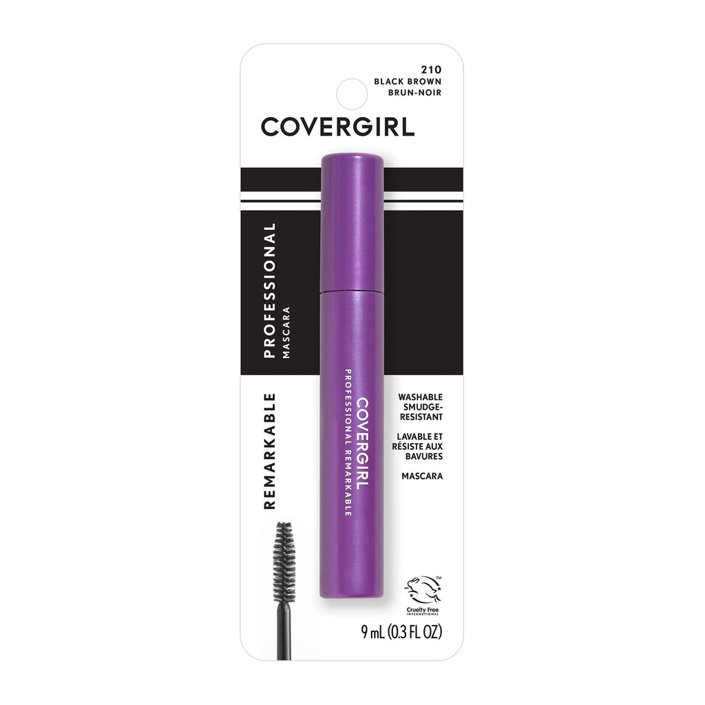 Discover the authentic Covergirl Professional Remarkable Mascara, offering bold volume in a sleek purple tube. Washable formula, 0.3 FL OZ.