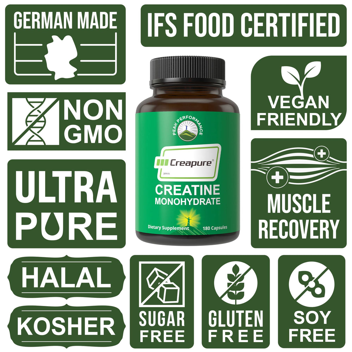 Creapure Creatine Monohydrate capsules, 100% Authentic, available in India at Curat Cart for muscle recovery and performance.