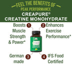Creapure Creatine Monohydrate in official packaging, enhancing muscle strength and exercise performance. Available at Curat Cart.