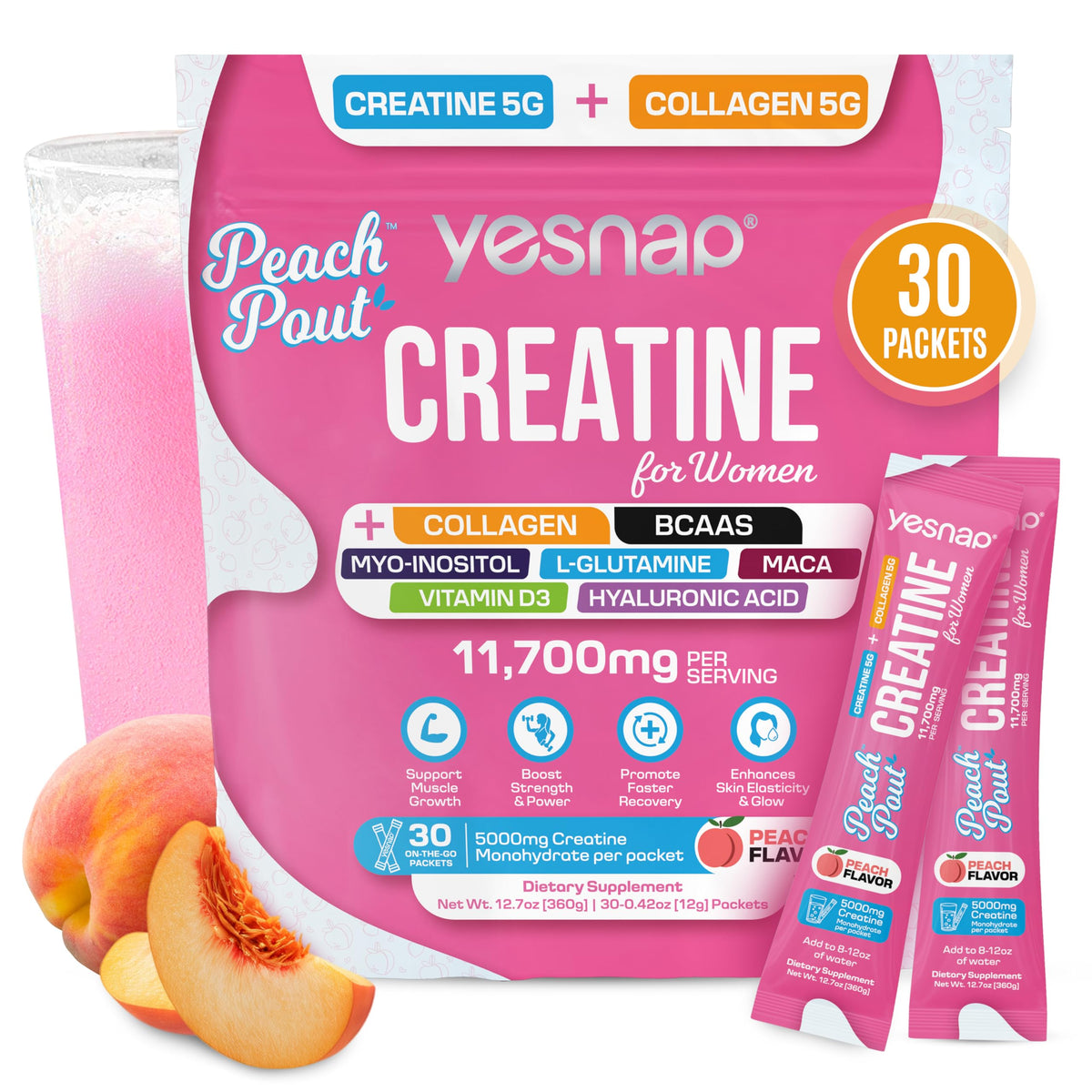 Premium imported Creatine for Women by Yesnap, featuring collagen, vitamins, and BCAAs. Available at Curat Cart.