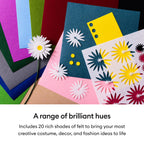 Cricut Felt Sheets Rainbow Sampler features 20 vibrant shades, perfect for crafts. High-quality material in official packaging at Curat Cart.