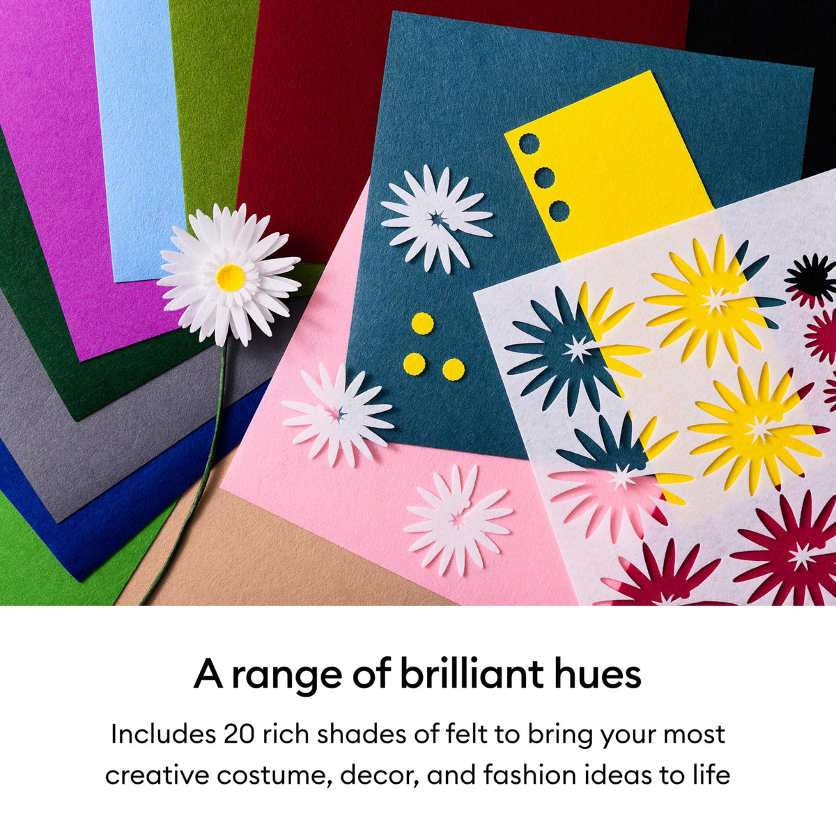 Cricut Felt Sheets Rainbow Sampler features 20 vibrant shades, perfect for crafts. High-quality material in official packaging at Curat Cart.