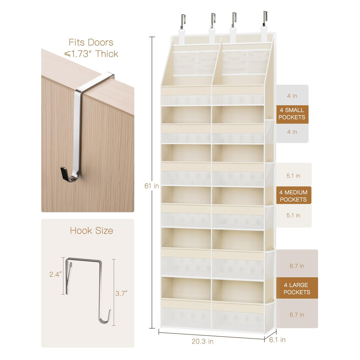 Criusia Over the Door Organizer with 4 small, 4 medium, and 4 large pockets, 100% Authentic and available in India at Curat Cart.