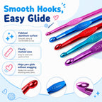 Smooth, shiny crochet hooks set designed for arthritic hands, exclusively at Curat Cart. Enjoy effortless stitching with polished aluminum.
