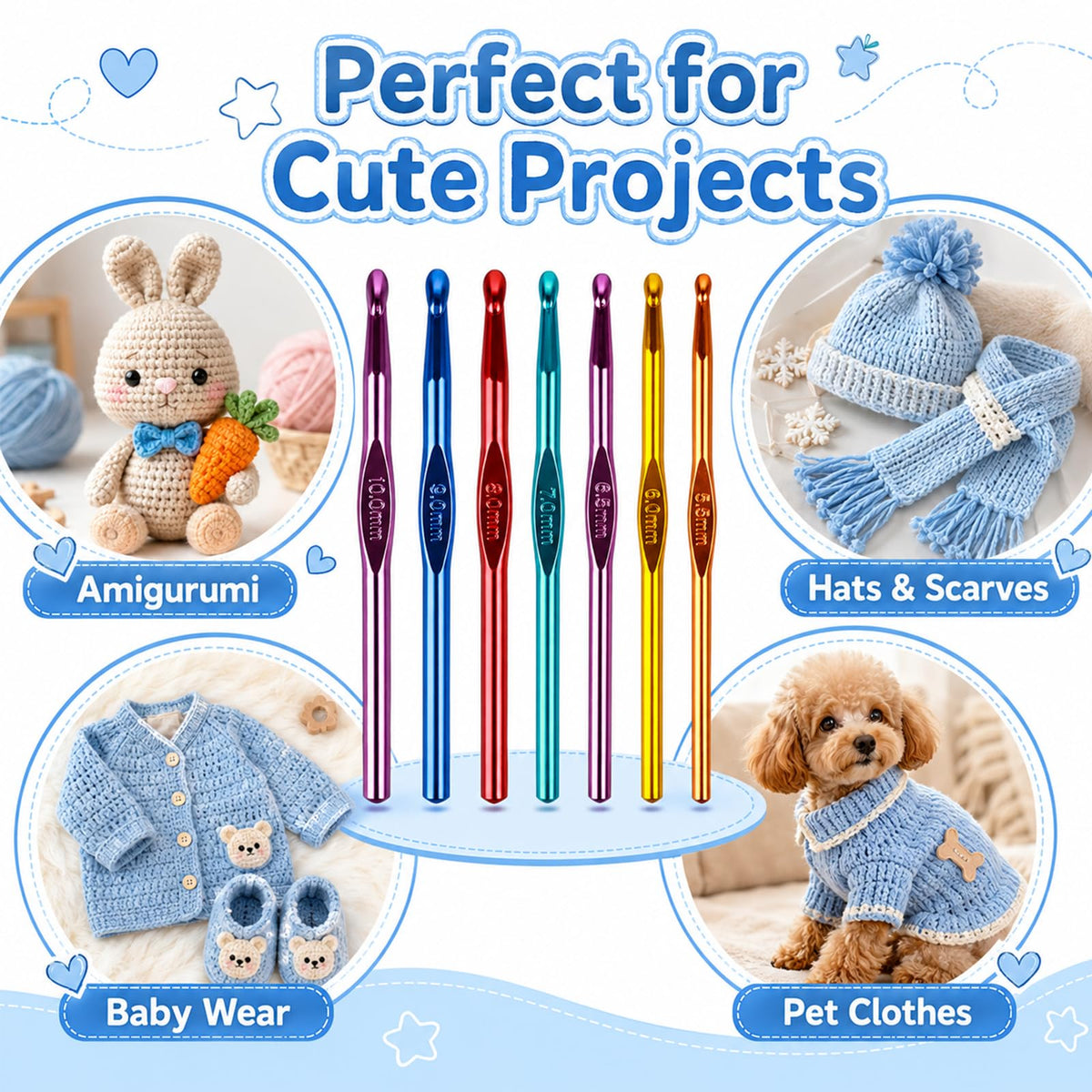 Premium imported Crochet Hooks Set for Arthritic Hands, ideal for amigurumi and cute projects. Available at Curat Cart.