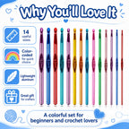 Crochet Hooks Set for Arthritic Hands, 14 sizes, lightweight aluminum, available at Curat Cart, 100% authentic in India.