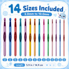 Colorful Crochet Hooks Set for Arthritic Hands, featuring 14 sizes in official packaging from Curat Cart. Perfect for comfortable crafting.