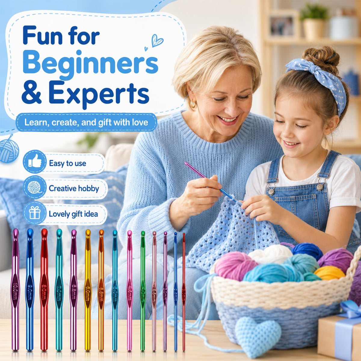Crochet Hooks Set for Arthritic Hands, perfect for all skill levels, available at Curat Cart. 100% Authentic, ideal for gifting.
