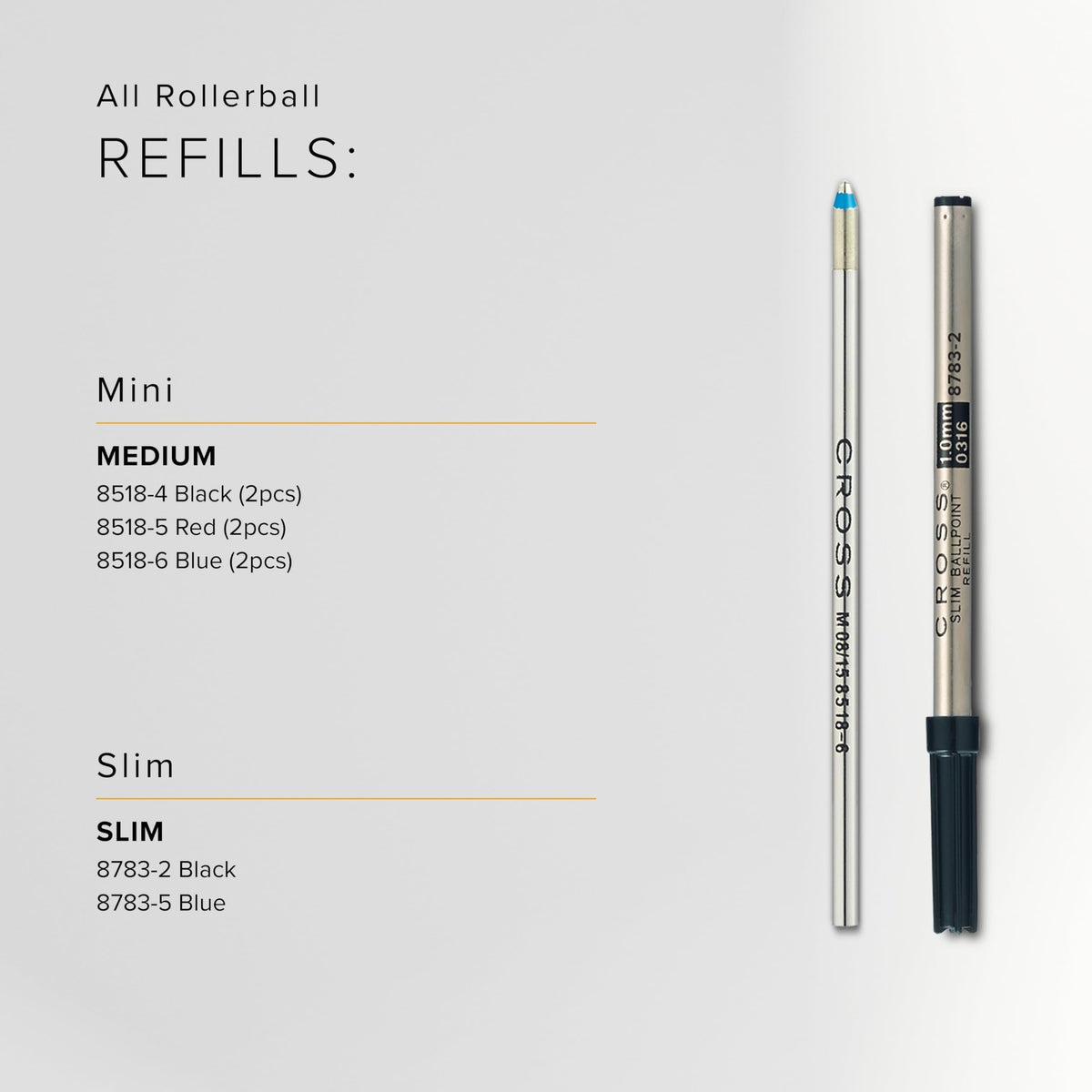 High-quality Cross ballpoint pen refills in official packaging, available in black, red, and blue at Curat Cart.