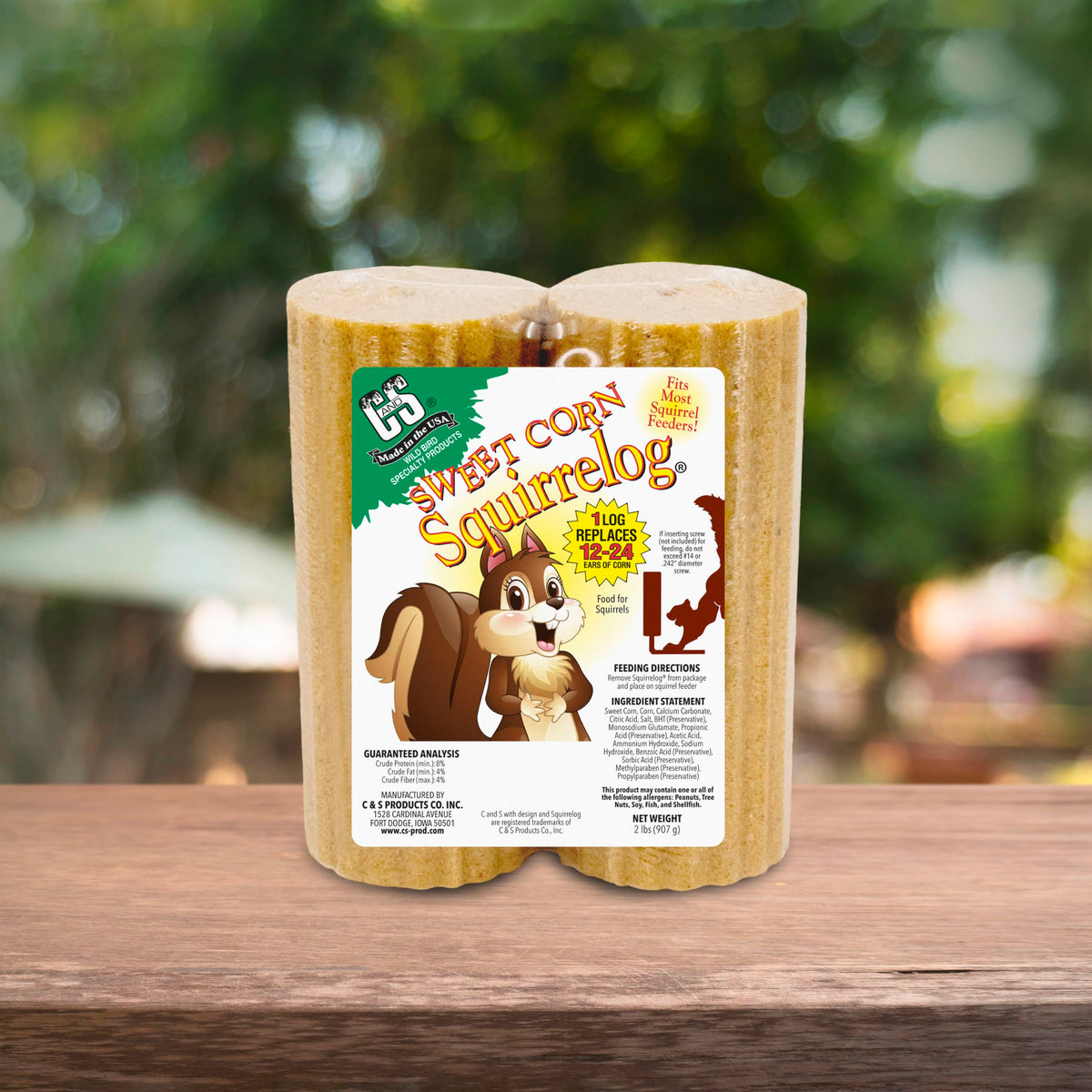 C&S Sweet Corn Squirrelog refill in official packaging, perfect for attracting wildlife. Available at Curat Cart.